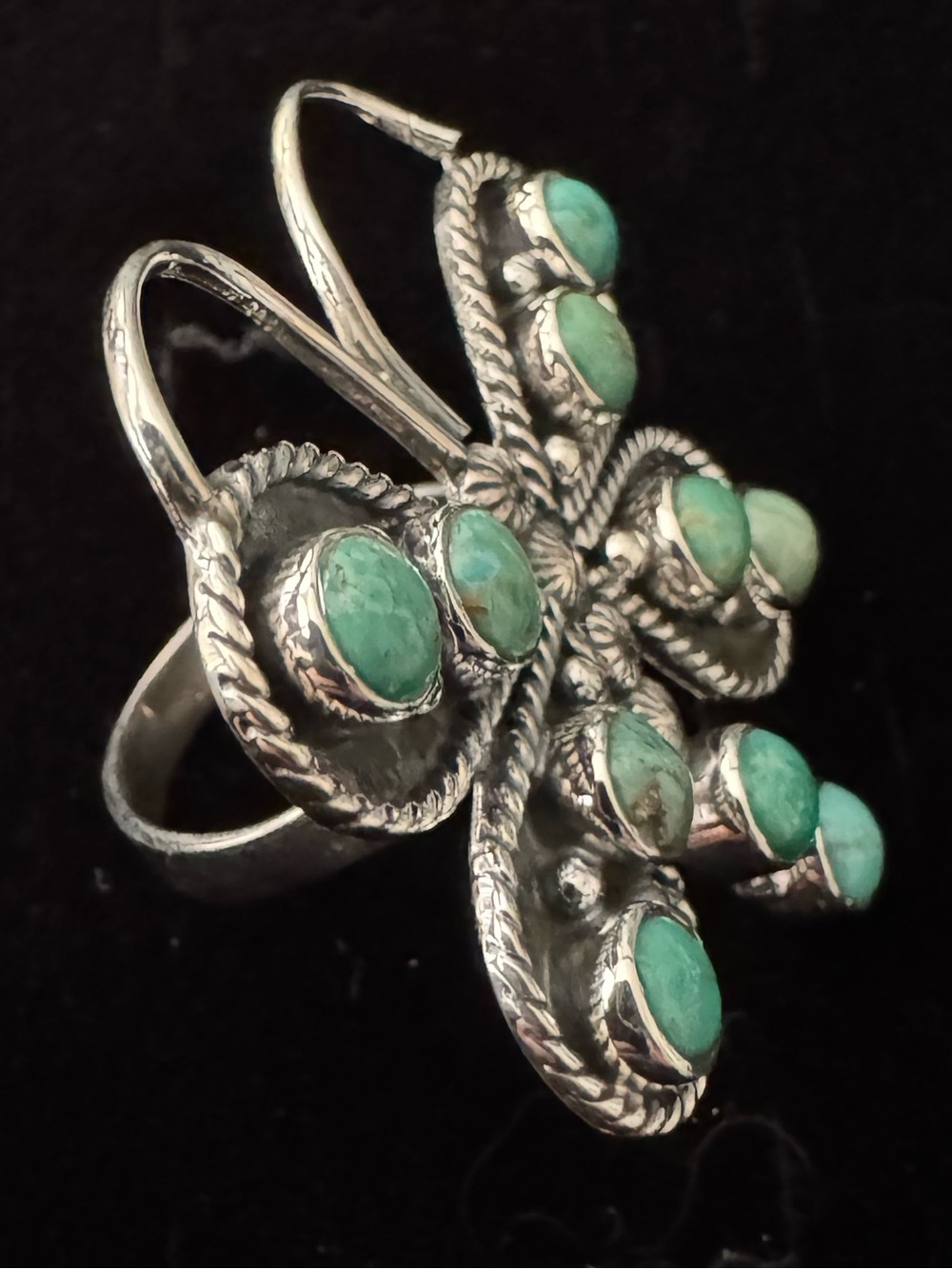 Sterling Silver Turquoise Butterfly statement ring- Green Turquoise - Picture 2 of 9